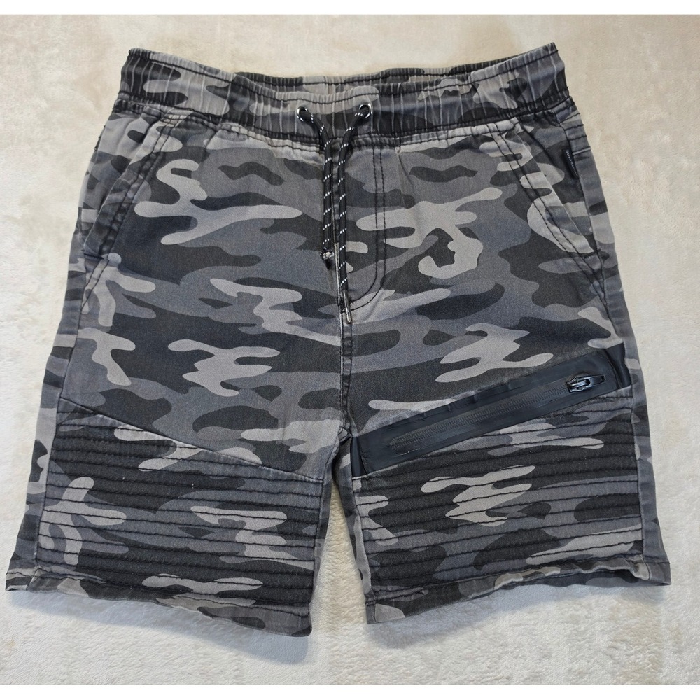 Ring of Fire Mens Grey Camo Moto Biker Shorts Stretch Cotton Size S‎